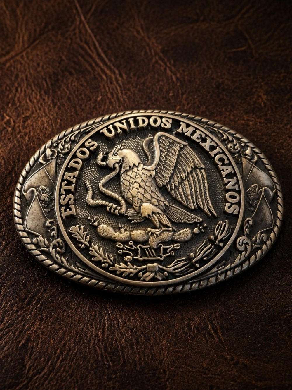 VTG 80s Tony Lama Brass Estados Unidos Mexicanos Eagle Seal Oval 3.5X2.75"